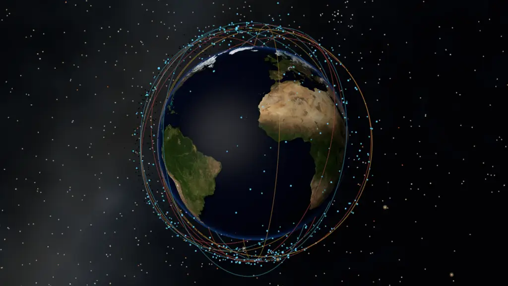 Textured Earth with orbital debris in a star field